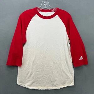 Adidas Men T Shirt Mens Medium 3/4 Raglan Red White Performance Logo - Picture 1 of 9