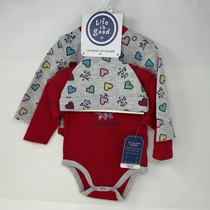NWT 0 - 3 Mo 3 Piece Baby Outfit Long Sleeve With Hat Life Is Good - Picture 1 of 7