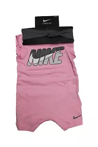 Nike Baby Strampler Mädchen Neugeborene mit Haarband 2er Set Rosa 6 Monate - Bild 1 von 3