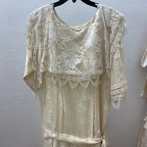 Vintage DEADSTOCK McClintock Dress Bridgerton Style 100% SILK Lace Drop Waist - Picture 1 of 6