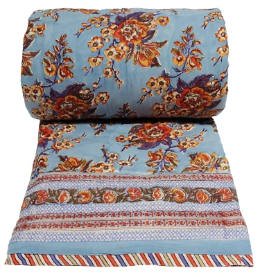 Anokhi twin quilt: Skyflower Blue - 100% Cotton - 70" x 108" - Image 1 of 4