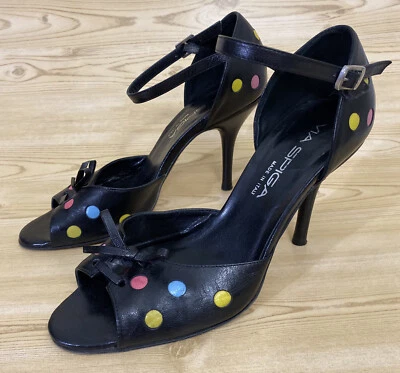Via Spiga Polka Dots Ankle Strap Black Heeled Sandals 5 M Peep Toe - Image 1 of 4