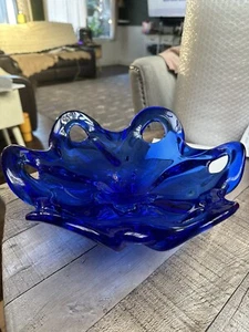 Cobalt MURANO GLASS BOWL w/pedistal - Picture 1 of 6