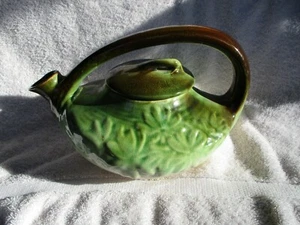 1940er McCoy Keramik "Gänseblümchen" Keramik Aladdin Teekanne ~ grün und braun - Bild 1 von 4