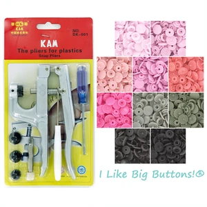 KAM Snaps Kit/Pliers/Awl - 100 Baby Girl Pink Size 20/T5 Plastic No Sew Buttons - Picture 1 of 12
