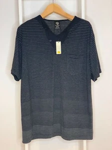 Raw Blue Shirt Mens 2XL Black Striped Short Sleeve Quarter Button NEW - Picture 1 of 3