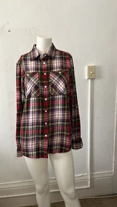 Lauren by Ralph Lauren Red Green Purple plaid Lumberjack Flannel cotton Shirt M - Picture 1 of 15