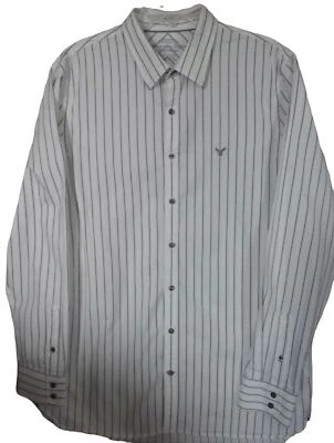 American Eagle Men's XLT White Gray Striped Vintage Fit Button Down Shirt - Image 1 of 4