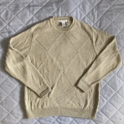 Geoffrey Beene Sweater Men’s Large Cotton Brown Argyle Grandpa  - Image 1 of 4