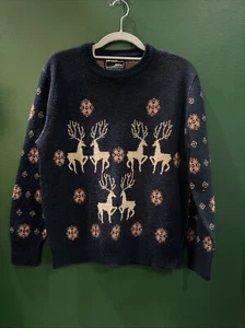 Vintage Rentier Schneeflocken Weihnachten Ugly Sweater Manskin 70er Strickpullover Medium - Bild 1 von 4