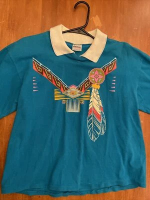 Vtg Super Hi-Cru Stedman USA Native American Indian Tribal Single Stitch Size L - Imagem 1 de 4