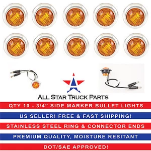10- 3/4" AMBER 3 LED CLEARANCE SIDE MARKER BULLET LIGHTS W CHROME RING TRAILER - Picture 1 of 1