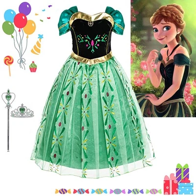 Girls Frozen Anna Princess Fancy Dress Queen Cosplay Party Costume Kids Outfit - Image 1 of 4