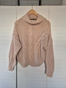 Brave Soul Women’s Chunky Knit Roll Neck Jumper Sweater Beige Size L - Picture 1 of 5