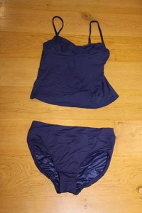 TANKINI SET SLIP & TOP  GRÖSSE 40 (10) DUNKELBLAU MIT BÜGEL LANDS´END - Picture 1 of 3