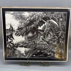 Impresión artística vintage Unicorn Child de M. Peña artista 17x21 impresión en blanco y negro 1982 - Imagen 1 de 21