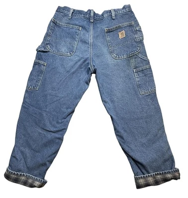 Pantalones de mezclilla de carpintero forrados de franela azul 38x29 Carhartt para hombre Foto 1 de 4