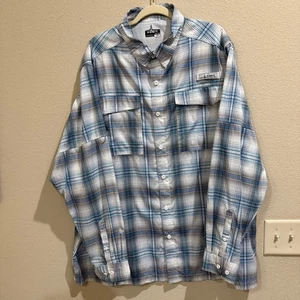 Camicia da Pesca Habit Uomo 2XL Celeste Downstream Plaid Manica Lunga Bottone - Foto 1 di 11