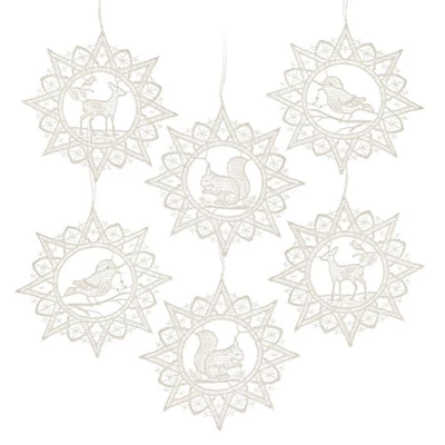 GROßHANDEL DREGENO Baumschmuck 6er-Set Spitzendekor mit Sternform & Tiermotiven 8,5x9x0,1cm NEU