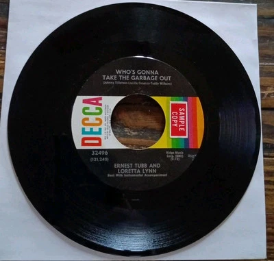 Ernest Tubb Loretta Lynn Who's Gonna Take the Garbage Out 45 Rare Sample Copy  - Image 1 of 2