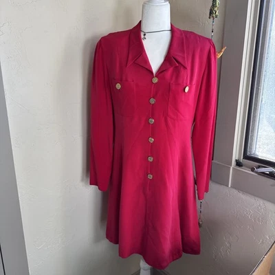 SHOMI VTG 100% Silk Size 8 Red Ruffle Short Sleeve 80s 90s Dress Party Holiday - Image 1 of 4
