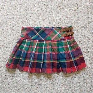 Ralph Lauren Mini Wrap Skirt Girls 6X Multicolor Plaid Pleated Belted Preppy - Picture 1 of 7