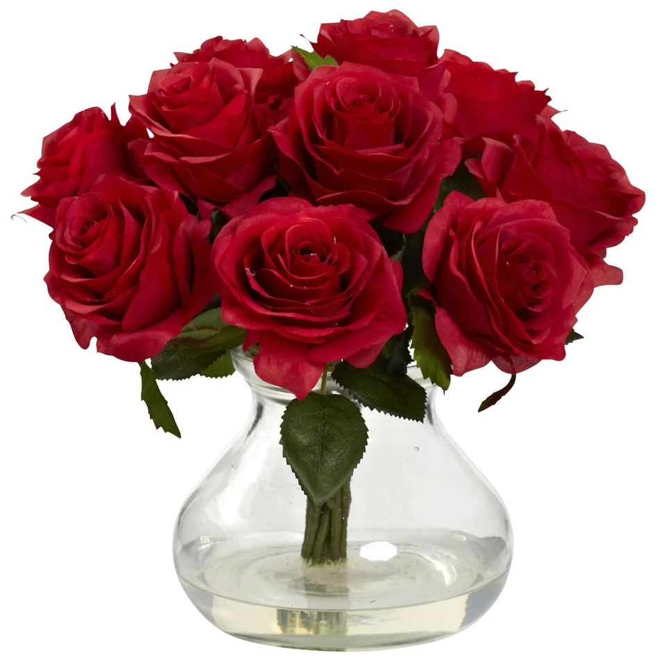 Nearly Natural Rose Arrangement with Vase Red - Image 1 of 1