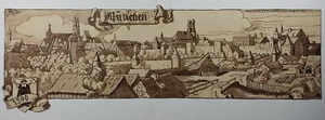 Zeichnung Illustration Sepia Max Radler Panorama München 1590 Simplicissimus ´25 - Picture 1 of 8