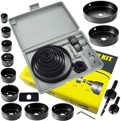 CISIVIS 16Pcs Hole Saw Kit 19-127mm Circular Round Cutting Sawing Kit Set Wood Gift UK