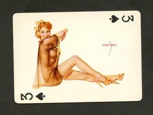 Vargas Girls Playing Card ~ 1950's ~ Magenta Back ~ NM - Picture 1 of 2