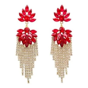 Pendientes rojos borla larga estrás colgante araña vacaciones Navidad pendientes - Imagen 1 de 4