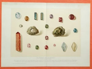 EDELSTEINE Aquamarin Rubin Granat Saphir Topas LITHOGRAPHIE von 1912 - Picture 1 of 2