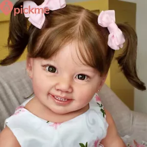 Muñeca Acabada Bebé Renacido 28 pulgadas Sonrisa Linda Niña Muñeca Pelo Marrón Juguete de Regalo NUEVO - Imagen 1 de 5