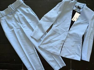 NWT Zara BUSINESS SUIT SET lapelless BLAZER+pants S,M,L BABY POWDER BLUE - Picture 1 of 4