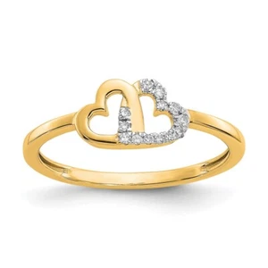 14k Yellow Gold 0.06Ct Diamond Double Heart Ring Special Gift For Women - Picture 1 of 5