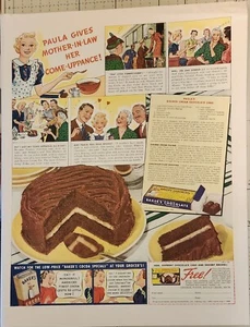 Anuncio vintage Bakers Chocolate 1938 pastel de chocolate crema dorada - Imagen 1 de 1