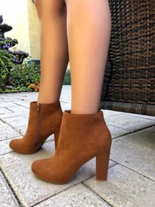 Bamboo Amuse-07 Almond Toe Chunky Heel Ankle Boots Booties Women's US 10 / EU 40 - Picture 1 of 16