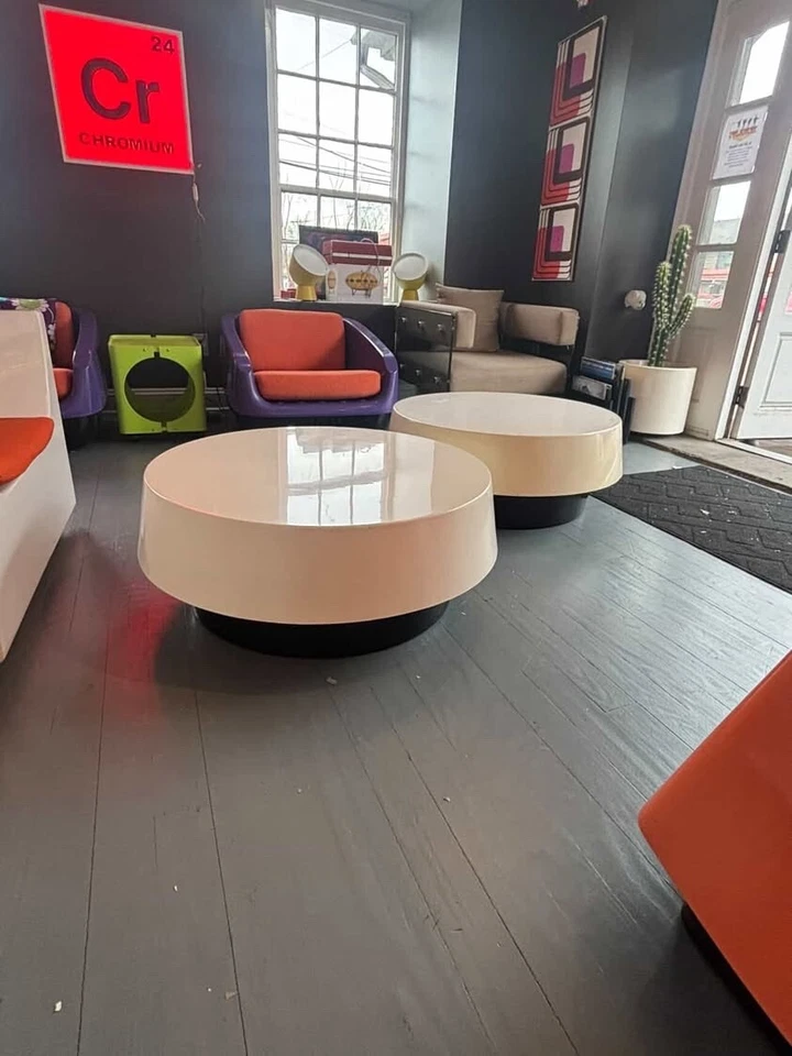 Rare Space Age Fiberglass “Pill” Table In Black And White 70’s - Image 1 of 1