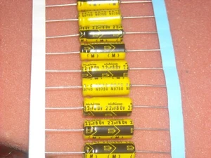 10 pcs Nichicon 22uf 80V Axial Electrolytic Capacitors 20% 8 x 20 AUDIO GRADE - Picture 1 of 1