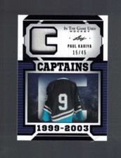 2023 LEAF IN THE GAME USED PAUL KARIYA #15/45 PURPLE CAPTAINS JERSEY