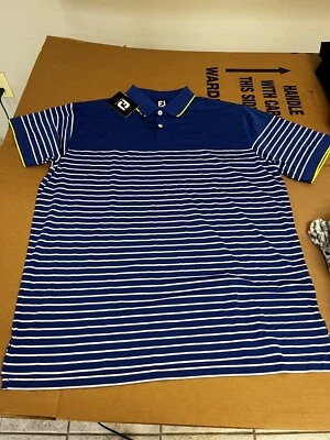 NWT MEN'S FOOTJOY POLO, SIZE: XL, COLOR: BLUE/YELLOW/WHITE (M30) - Image 1 of 3