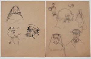 Elijah Albert Cox (1876–1955) Graphitzeichnung Lebenswissenschaft, Figurativ, Nonnen.. - Bild 1 von 3