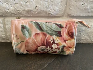 Vtg Ralph Lauren Round Zip Makeup Bag Accessory Pouch Yellow Floral 6.5x3x4 - Picture 1 of 8