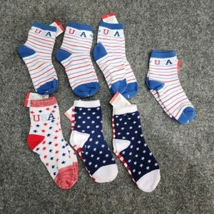 7 Lot New Pairs of Kids Socks Sz 7-8.5 or Age 9-11 Cute USA Print Stars & Stripe - Picture 1 of 10