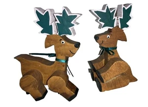 Handcrafted Wooden Reindeer Christmas Decor Figurines Set - Picture 1 of 7