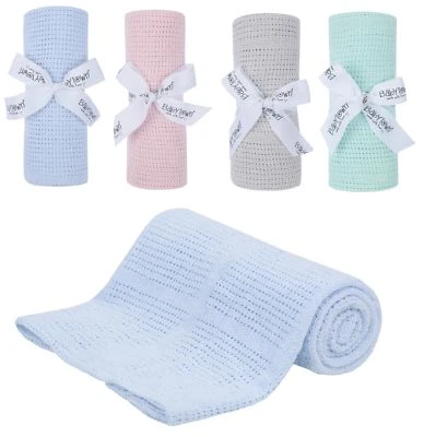 90 x 70cm 100% Coton Cellulaire Bébé Couverture~ Rose Bleu Gris Neuf Blanc Lemon - Photo 1/2