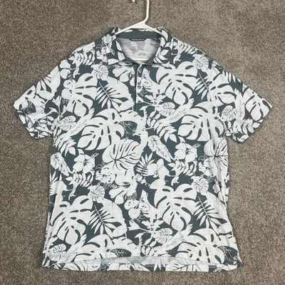 Camisa Polo Michael Bastian Para Hombre Grande Gris Blanco Estampado de Hojas Tropicales Algodón Foto 1 de 4
