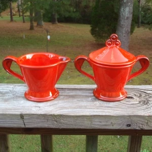 Metlox Poppytrail MCM California Pottery Red Rooster CREAMER & SUGAR BOWL w/LID - Picture 1 of 5