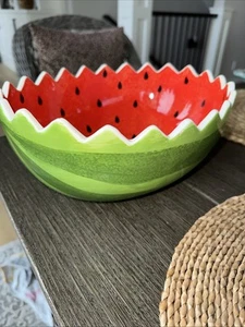 Pier 1 Wassermelone große Schale gebraucht Fun 9,5x11,5 Einzelhandel 34,95 handbemalt - Bild 1 von 7