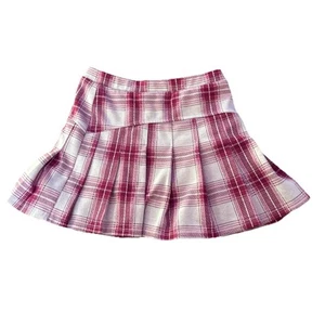 So Plaid Pleated Mini Skort Pink White High Waist Preppy Schoolgirl Juniors 7 - Picture 1 of 5